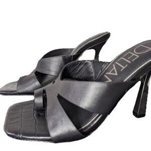 NEW - Size 5.5M Women's Deltan Slip-on Silver Stiletto Sandals Black